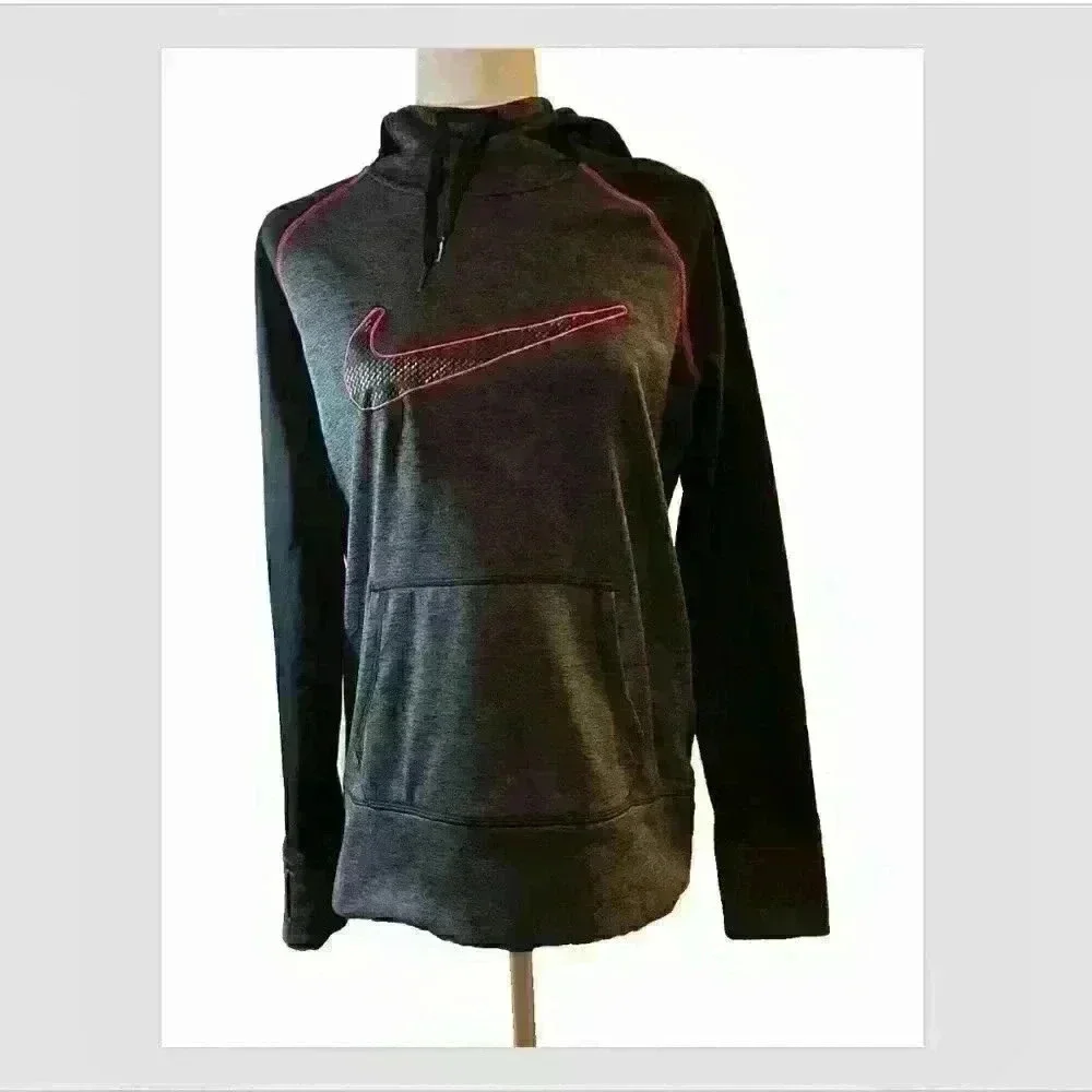 Nike Womens L Fitted Grey Sweatshirt hoodie fitted pink swoosh black sleeves